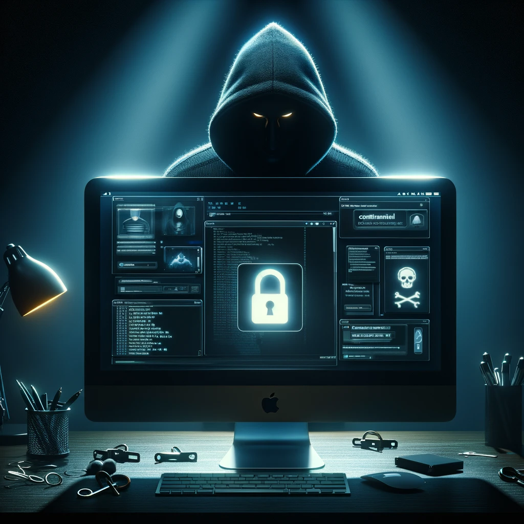 A sinister, shadowy figure in a hacker