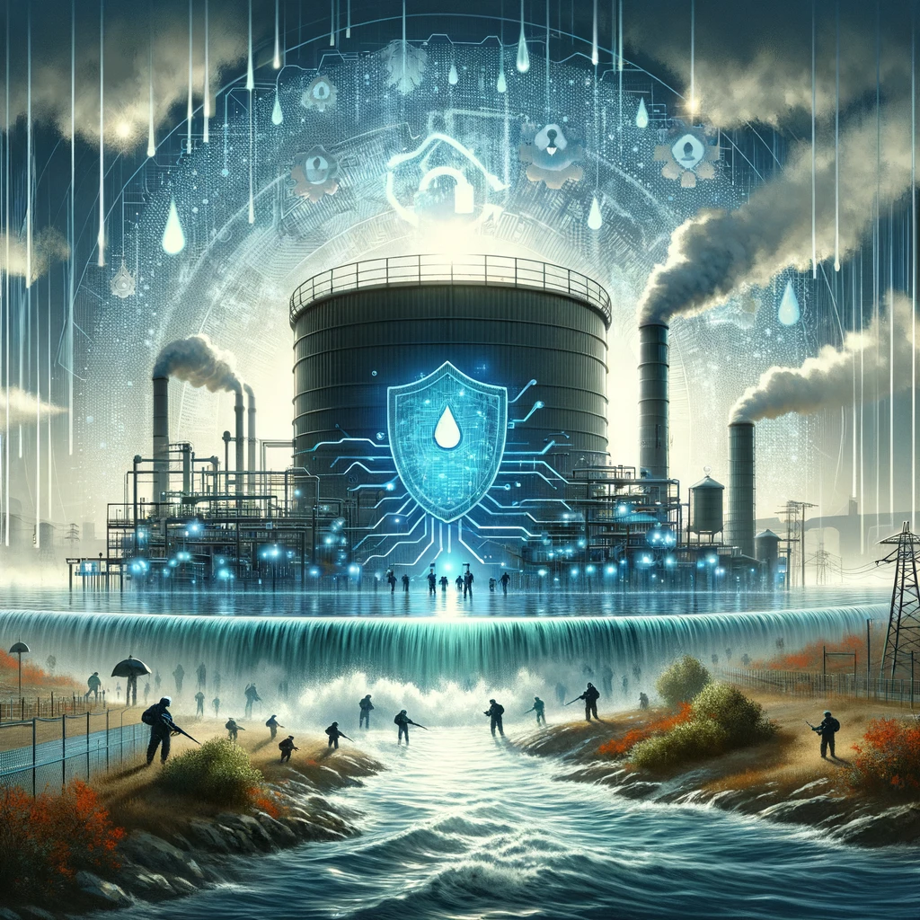 A digital artwork that visually encapsulates the essence of enhancing cybersecurity within the water sector against cyberattacks.